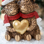 Christmas Santa Hugo Highland Cow Couple With Gold Heart