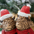 Christmas Santa Hugo Highland Cow Couple With Gold Heart