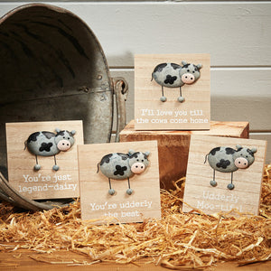 Wooden Cow Pebble Plaques