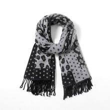 Load image into Gallery viewer, Cashmere Reversible Leopard Print &amp; Stars Scarf - Black/Grey
