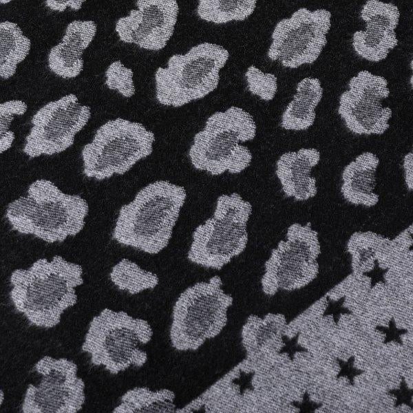 Cashmere Reversible Leopard Print & Stars Scarf - Black/Grey