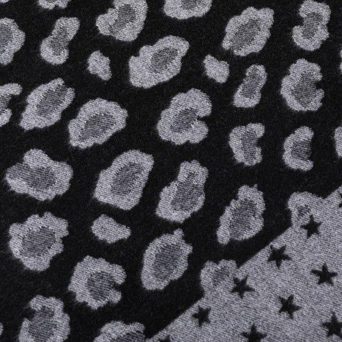 Cashmere Reversible Leopard Print & Stars Scarf - Black/Grey