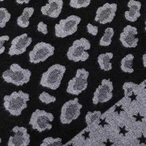 Cashmere Reversible Leopard Print & Stars Scarf - Black/Grey