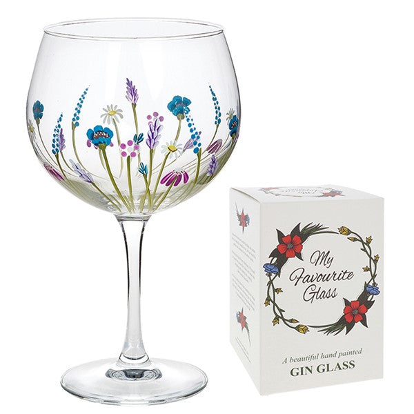 Hand Painted Wildflower & Lavender Meadow Gin Glass