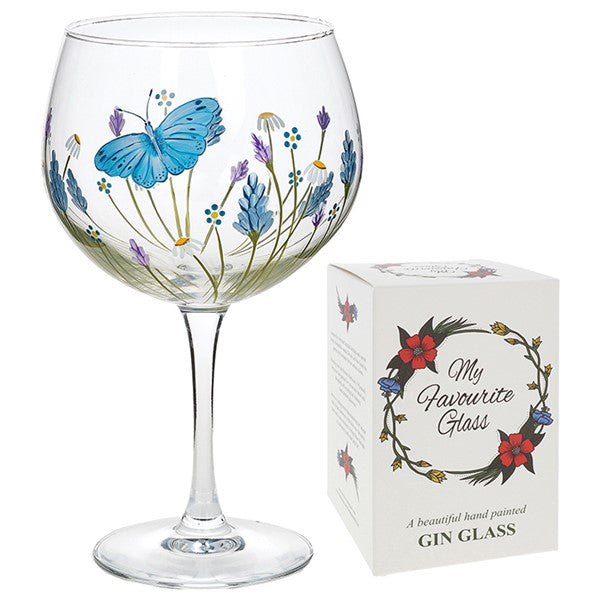 Hand Painted Butterfly Garden Gin Glass