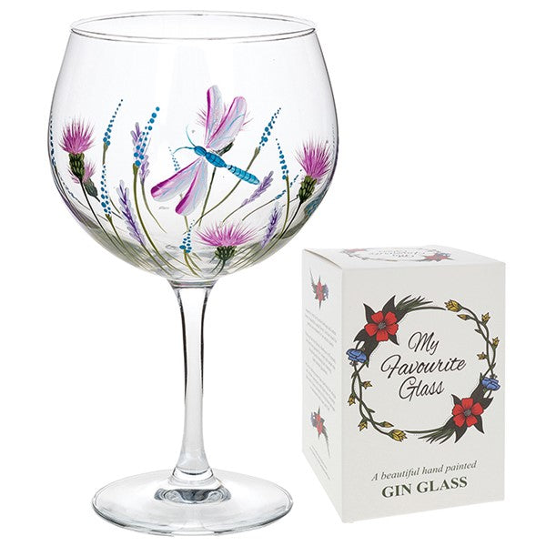 Hand Painted Dragonfly Garden Gin Glass