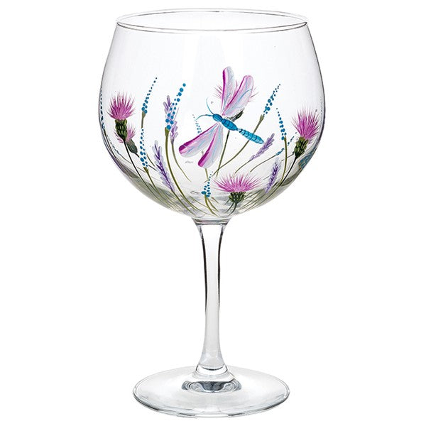 Hand Painted Dragonfly Garden Gin Glass