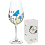 Hand Painted Butterfly Garden Wine Glass