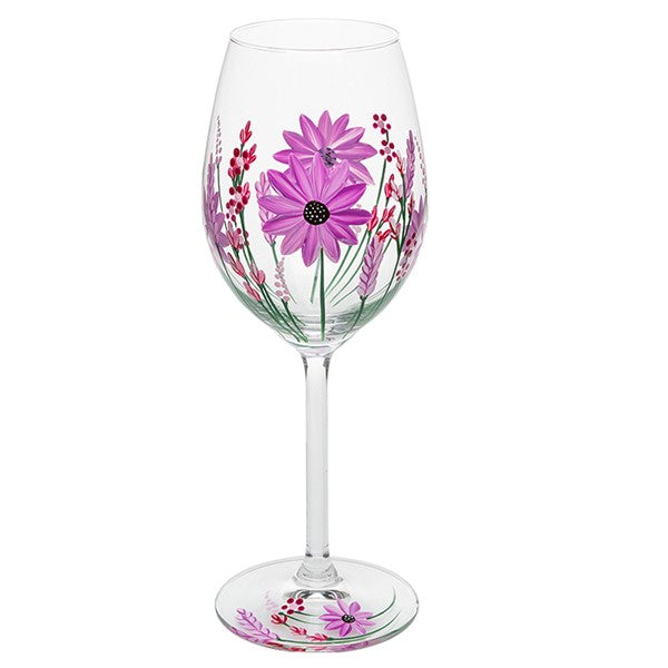 Hand Painted Pink Gerbera Wine Glass