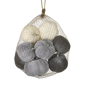 Bag Of Velvet Pumpkins - Greys - Set of 9