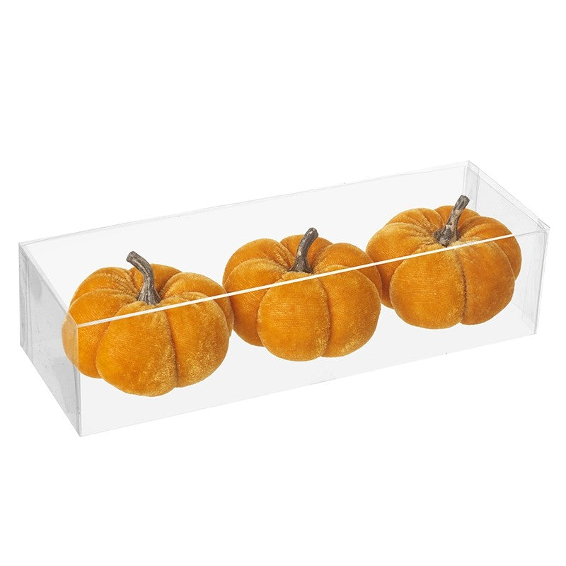 Orange Velvet Pumpkins - Set of 3 ..