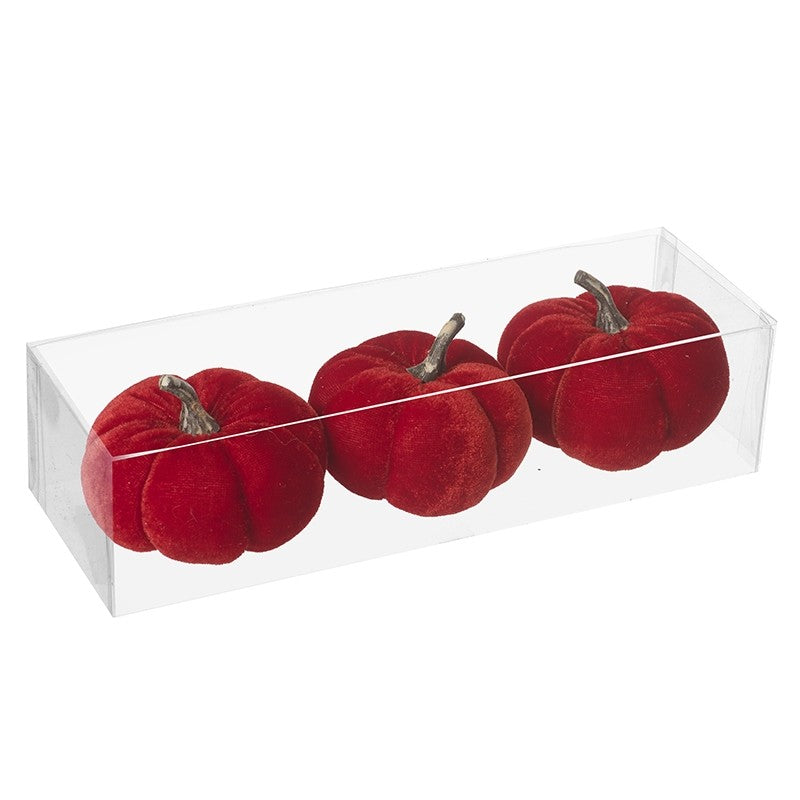Deep Red Velvet Pumpkins - Set of 3