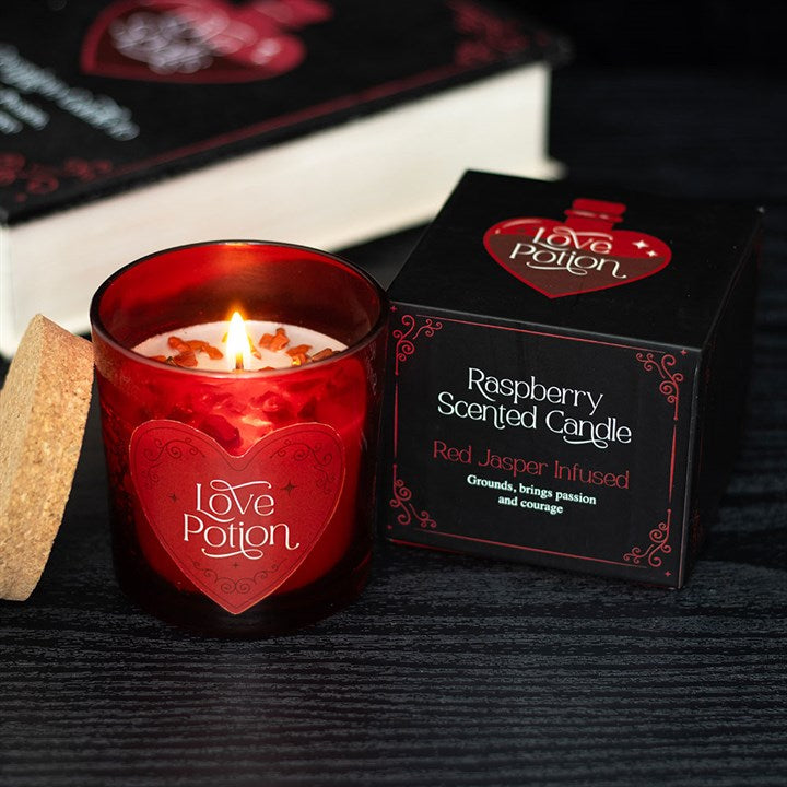 Valentines Love Potion Raspberry Crystal Candle