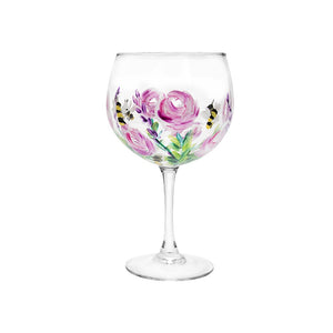 Hand Painted Rose & Bee Gin Glass