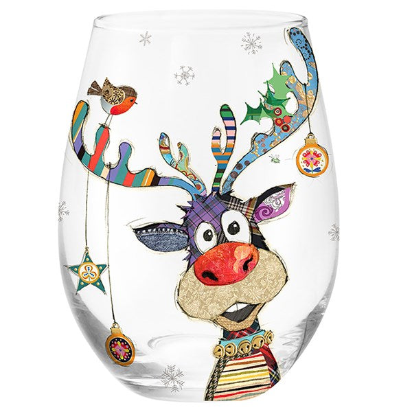 Christmas Rudolph The Reindeer Bug Art Stemless Glass