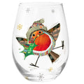 Christmas Robin Bug Art Stemless Glass