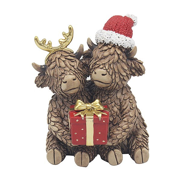 Christmas Santa Hugo Highland Cow Couple With Present ***PRE-ORDER***