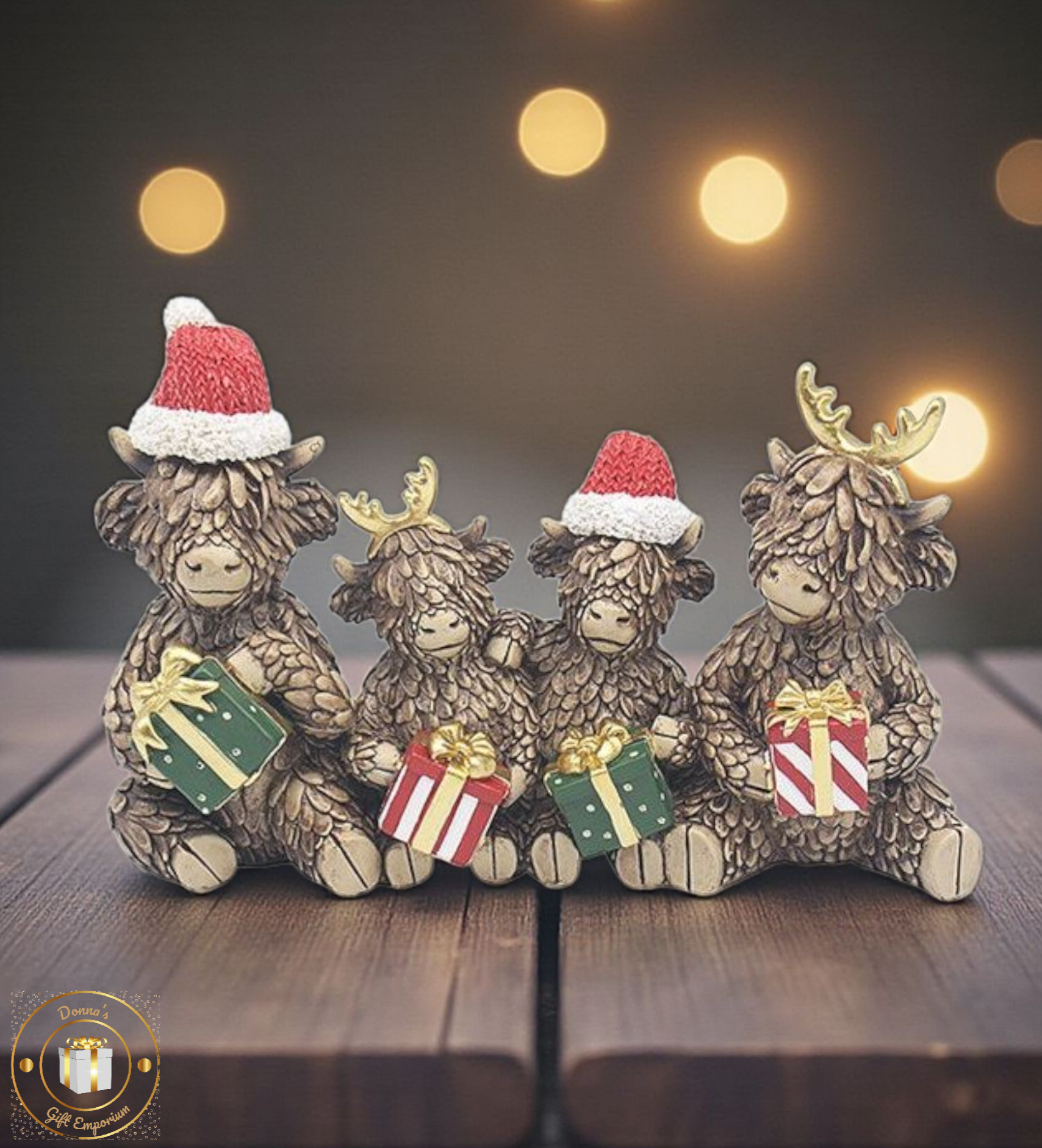 Christmas Santa Hugo Highland Cow Family With Presents ***PRE-ORDER***