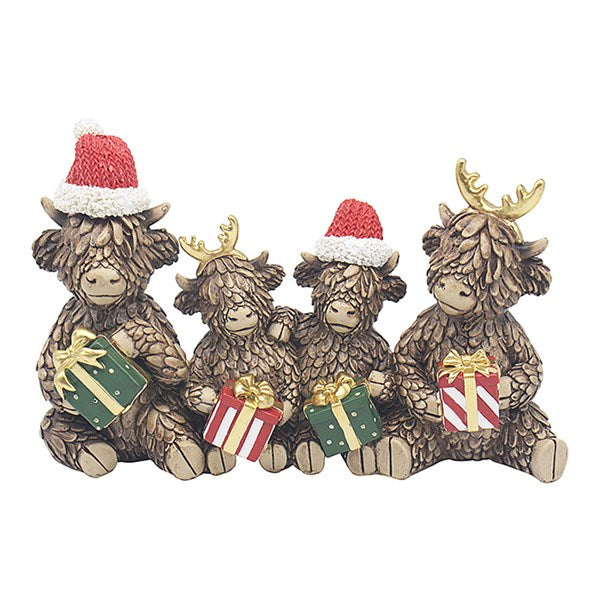 Christmas Santa Hugo Highland Cow Family With Presents ***PRE-ORDER***