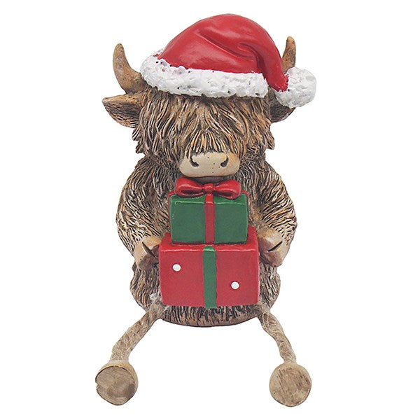 Christmas Santa Hugo Highland Cow Shelf Sitter With Presents ***PRE-ORDER***