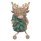 Christmas Santa Hugo Highland Cow Shelf Sitter With Tree