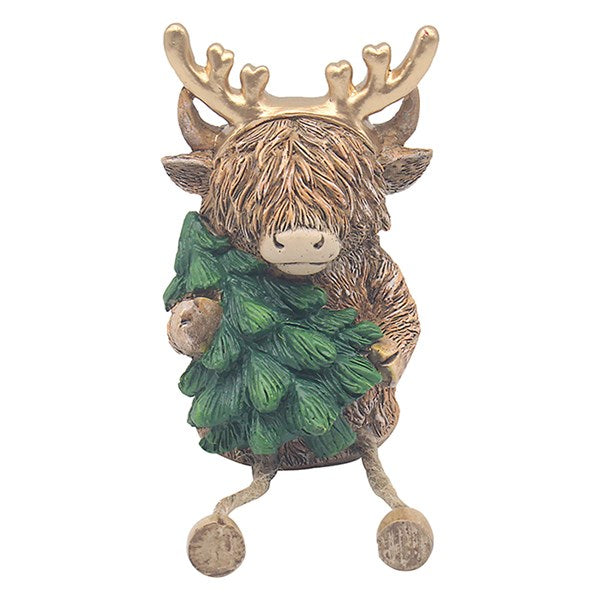 Christmas Santa Hugo Highland Cow Shelf Sitter With Tree ***PRE-ORDER***