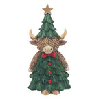 Christmas Santa Hugo Highland Cow Stood In Tree Dress