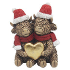 Christmas Santa Hugo Highland Cow Couple With Gold Heart