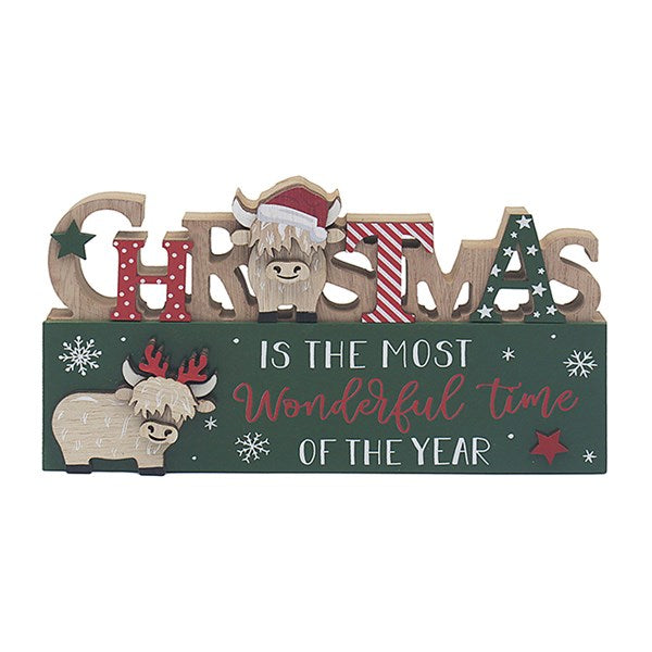 Christmas Highland Cow Sign - Wonderful