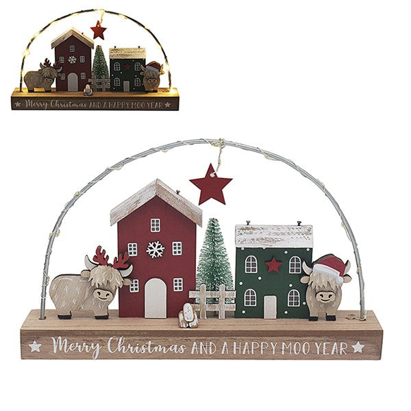 LED Christmas Highland Cow Sign - Merry Christmas & A Happy Moo Year
