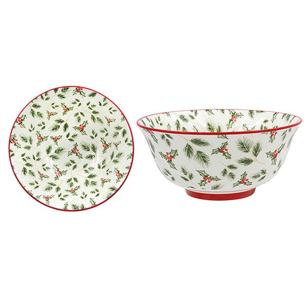 Christmas Holly Leaf Ceramic Bowl - Medium