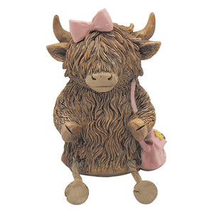 Highland Cow Shelf Sitter - Pink Bow & Bag