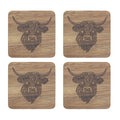 Wood Highland Cow Coasters Set of 4