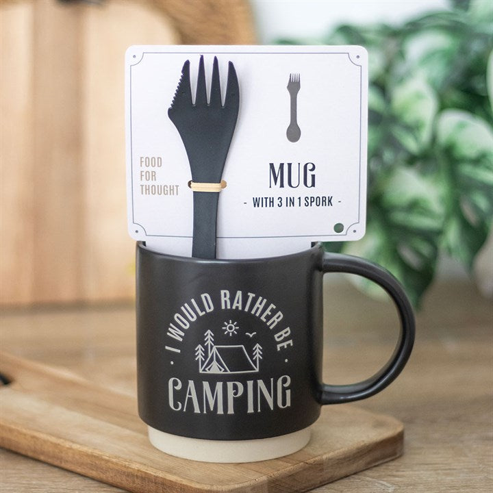 I'd Rather Be Camping Mug With 3-in-1 Spork