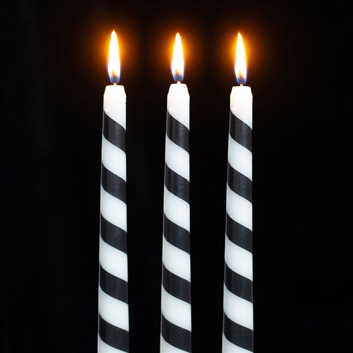 Set of 3 Back Candy Striped Taper Candles