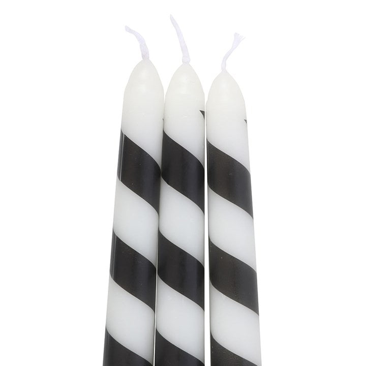 Set of 3 Back Candy Striped Taper Candles