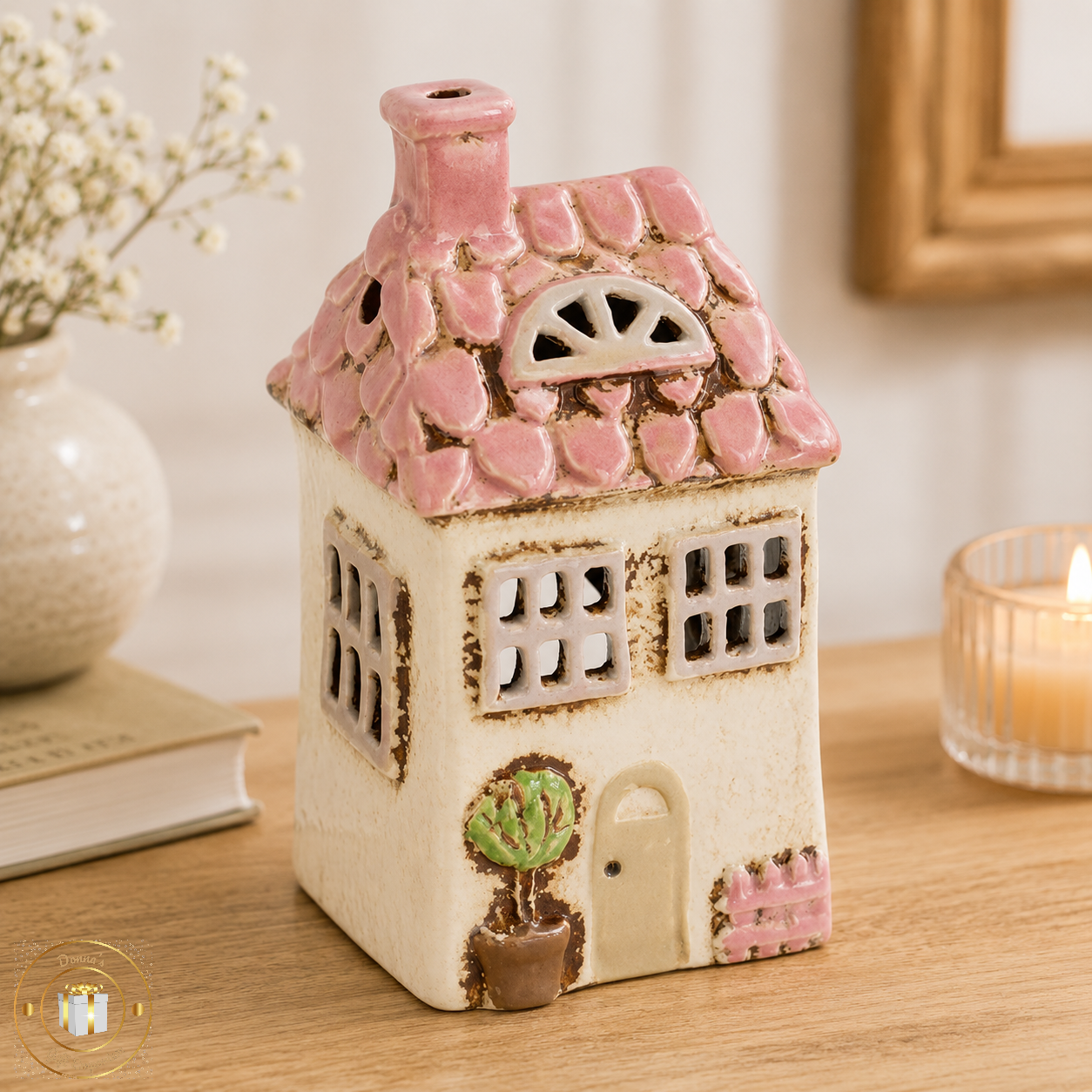 Village Pottery Garden Cream House T-Light Holder