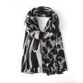 Medium Leopard Print Scarf – Black - 20% Wool
