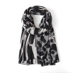 Medium Leopard Print Scarf – Black - 20% Wool
