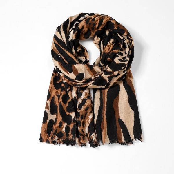 Medium Leopard Print Scarf – Camel - 20% Wool