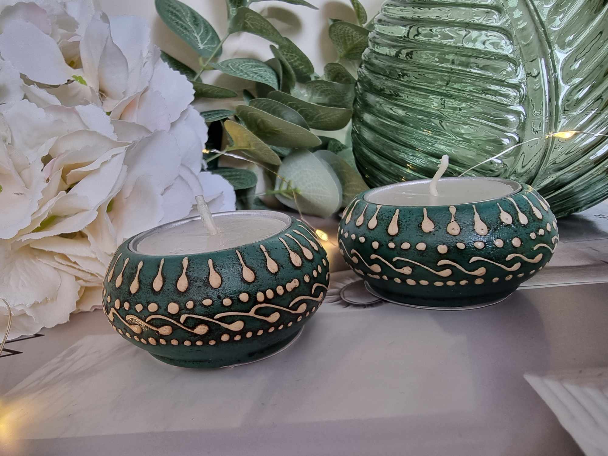 Moroccan Green T-Light Holders - Set of 2