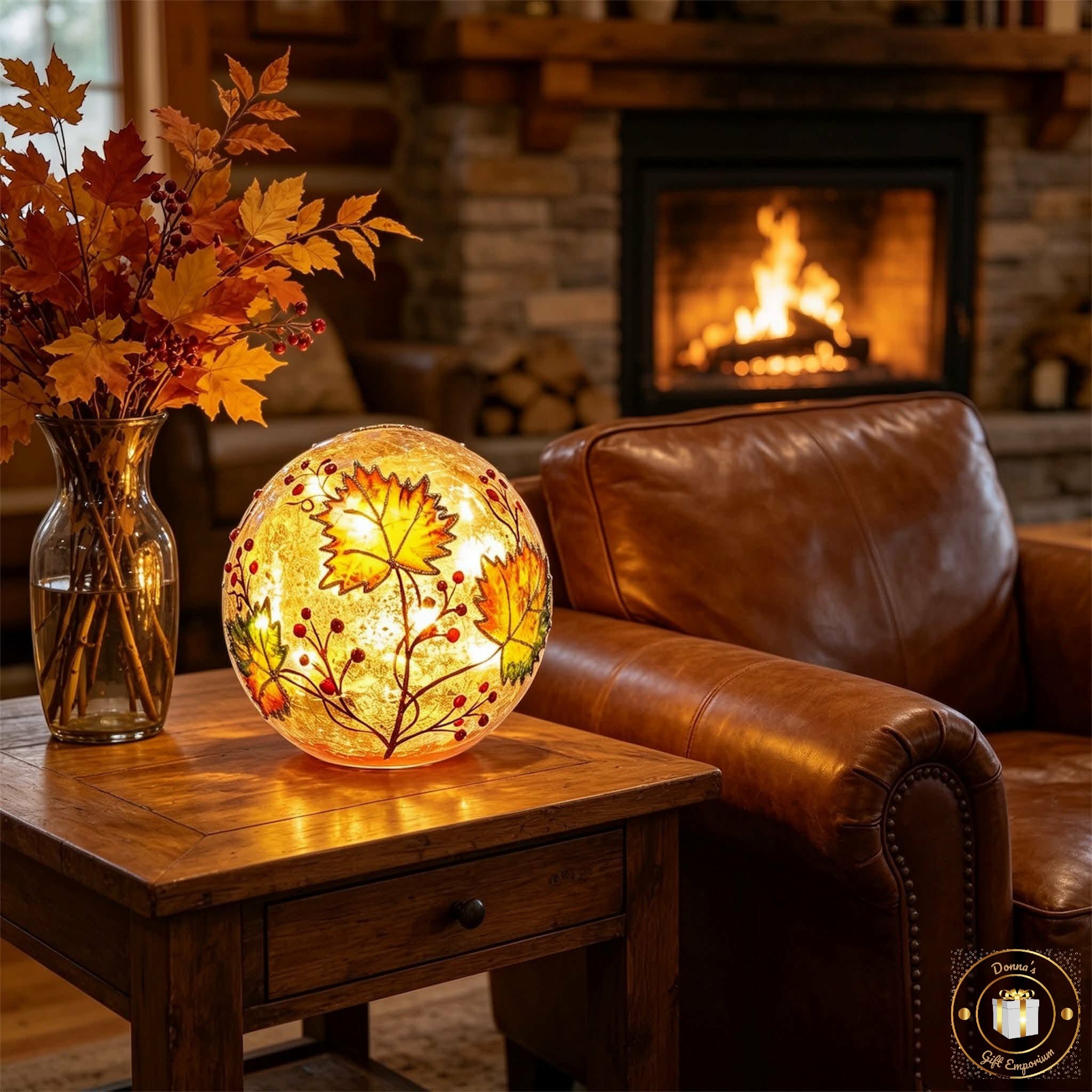 Crackle Autumn Leaves LED Vase, Tube & Balls
