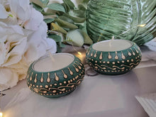 Load image into Gallery viewer, Moroccon Green T-Light Holders - Set of 2
