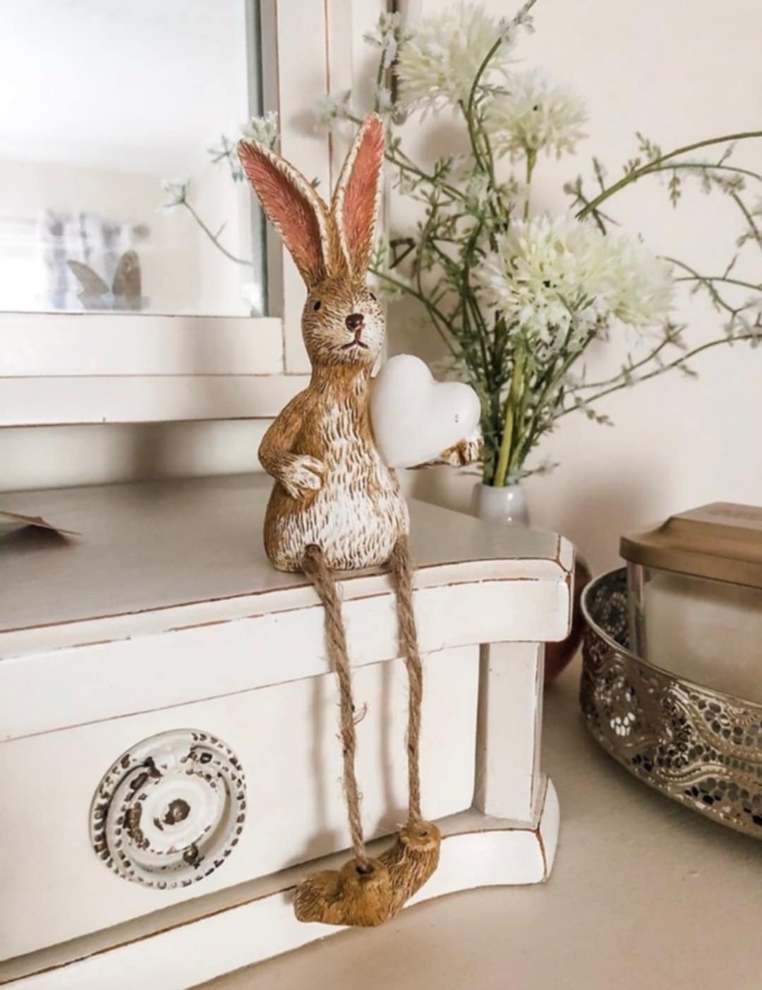 Suzie The Rabbit - Sitting with White Heart