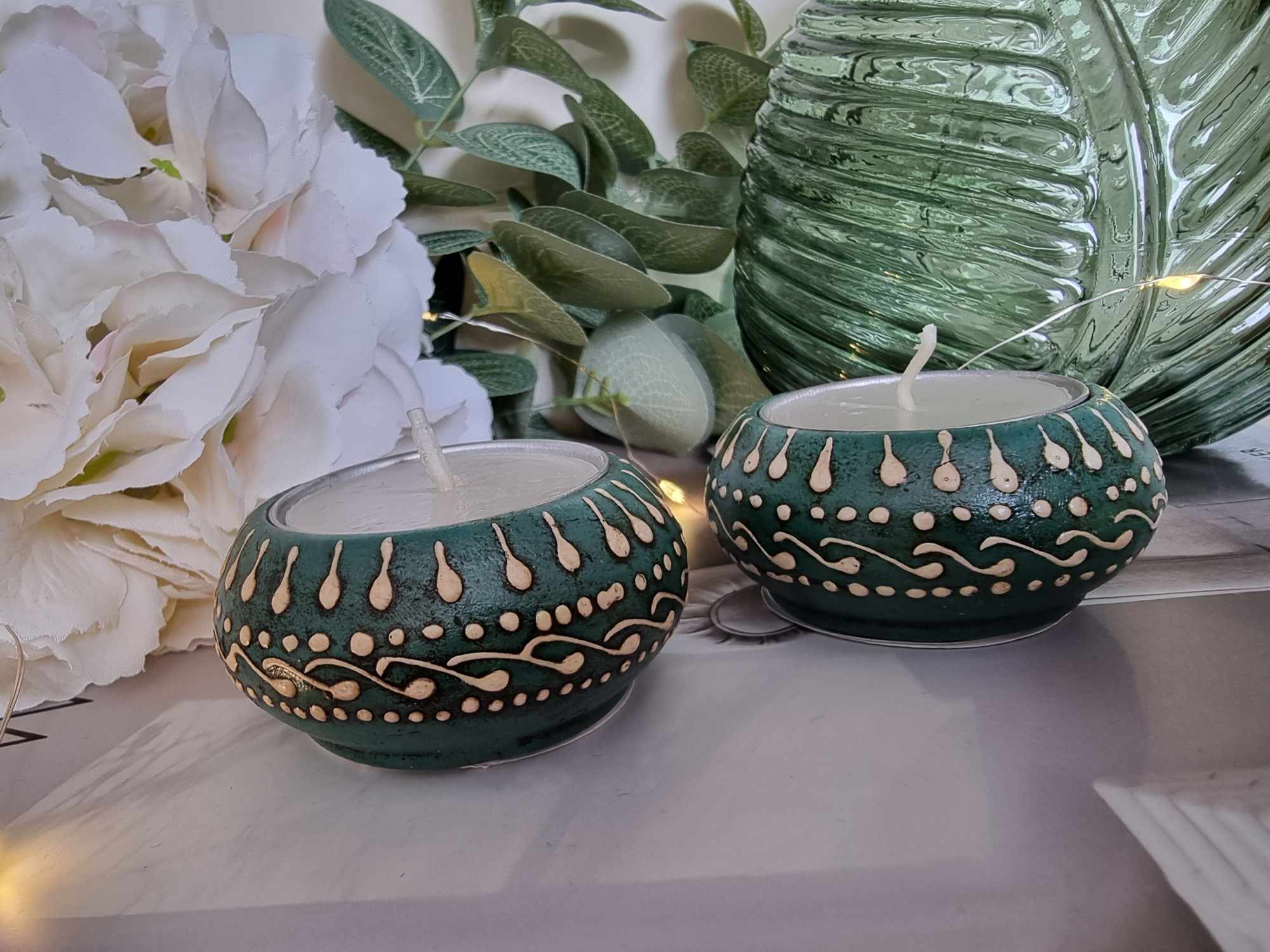 Moroccan Green T-Light Holders - Set of 2
