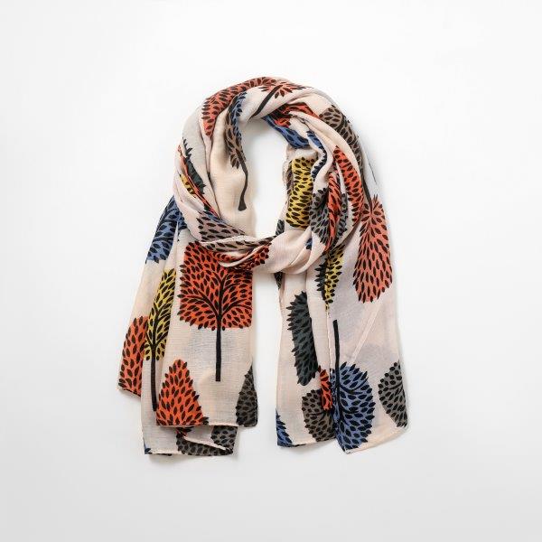 Eco Style - Multi Colour Tree of Life Scarf - Cream
