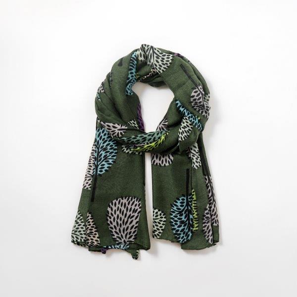 Eco Style - Multi Colour Tree of Life Scarf - Olive