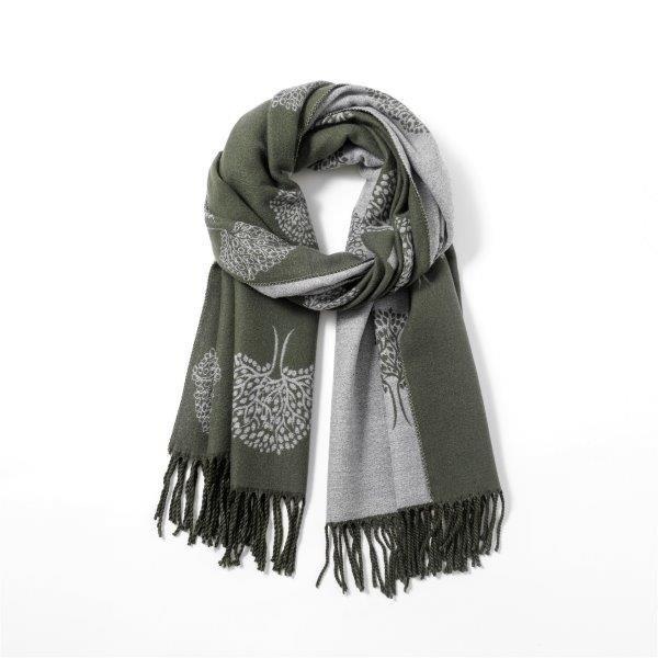 Cashmere Tree Of Life Scarf - Olive/Grey