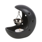Black Cresent Moon Hanging Oil Buner With Gold Dish