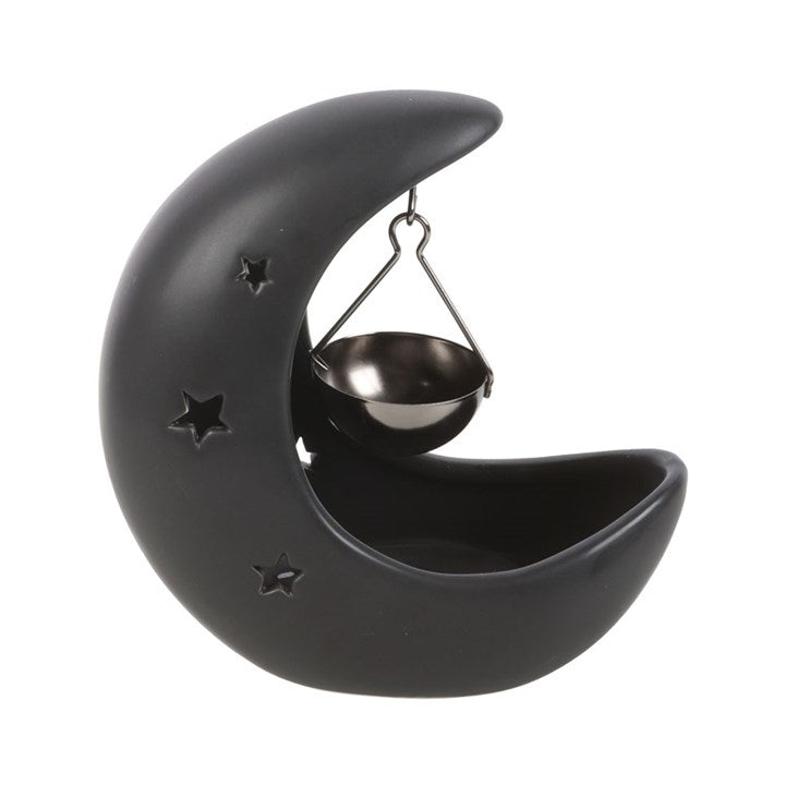 Black Cresent Moon Hanging Oil Buner With Gold Dish